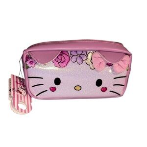 Hello Kitty Primark Glitter Floral Pencil Case Lavender Pink Makeup Bag NWT New